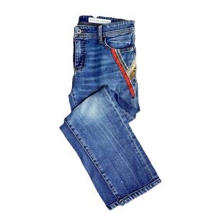 Pilcro Anthropologie Slim Boyfriend‎ Ribbons Beads Sequin Jeans 27 P Distressed